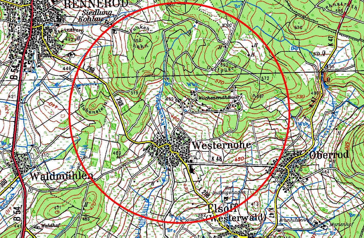 Das ungefähre Gemeindegebiet von Westernohe